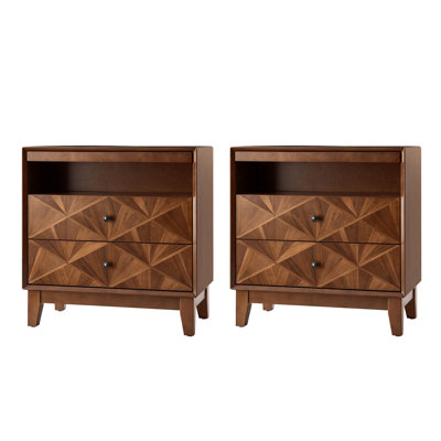 Casio Mid-Century Modern 28‘’W 2-Drawer End Table with Charging Station and Open Shelf  (Set of 2)