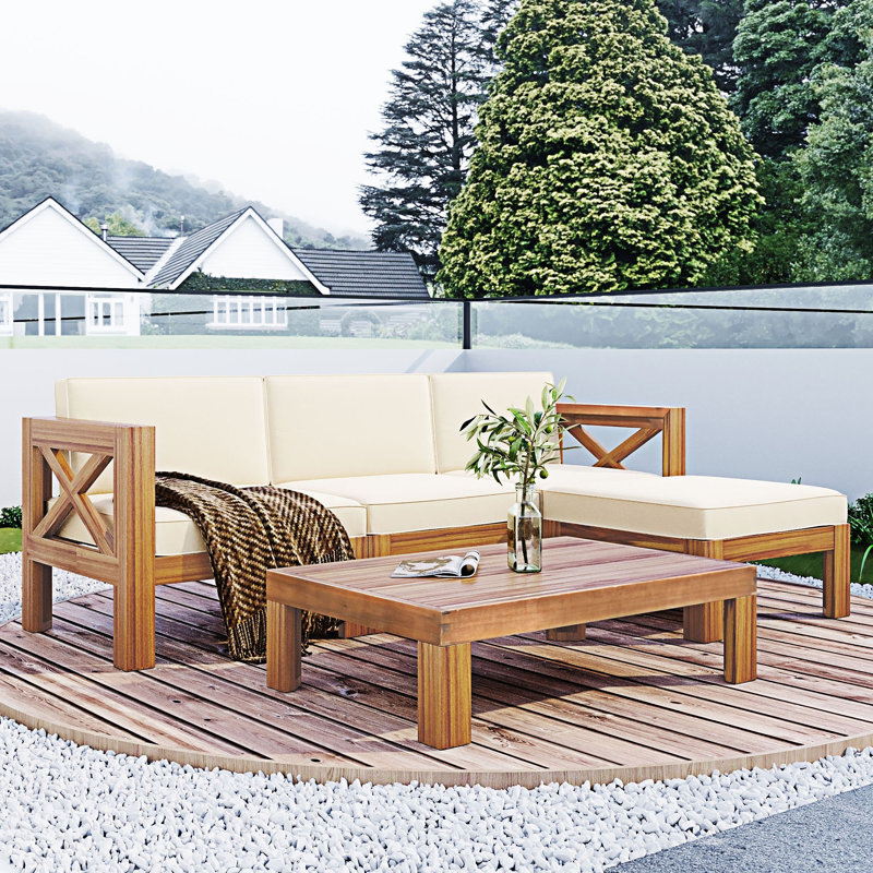 5-Piece Sectional Sofa Set with Cushions, Beige