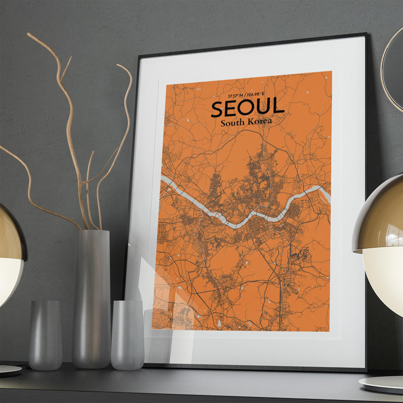 Seoul City Map In Orange - No Frame Print, 36cm H x 24cm W x 0.05cm D