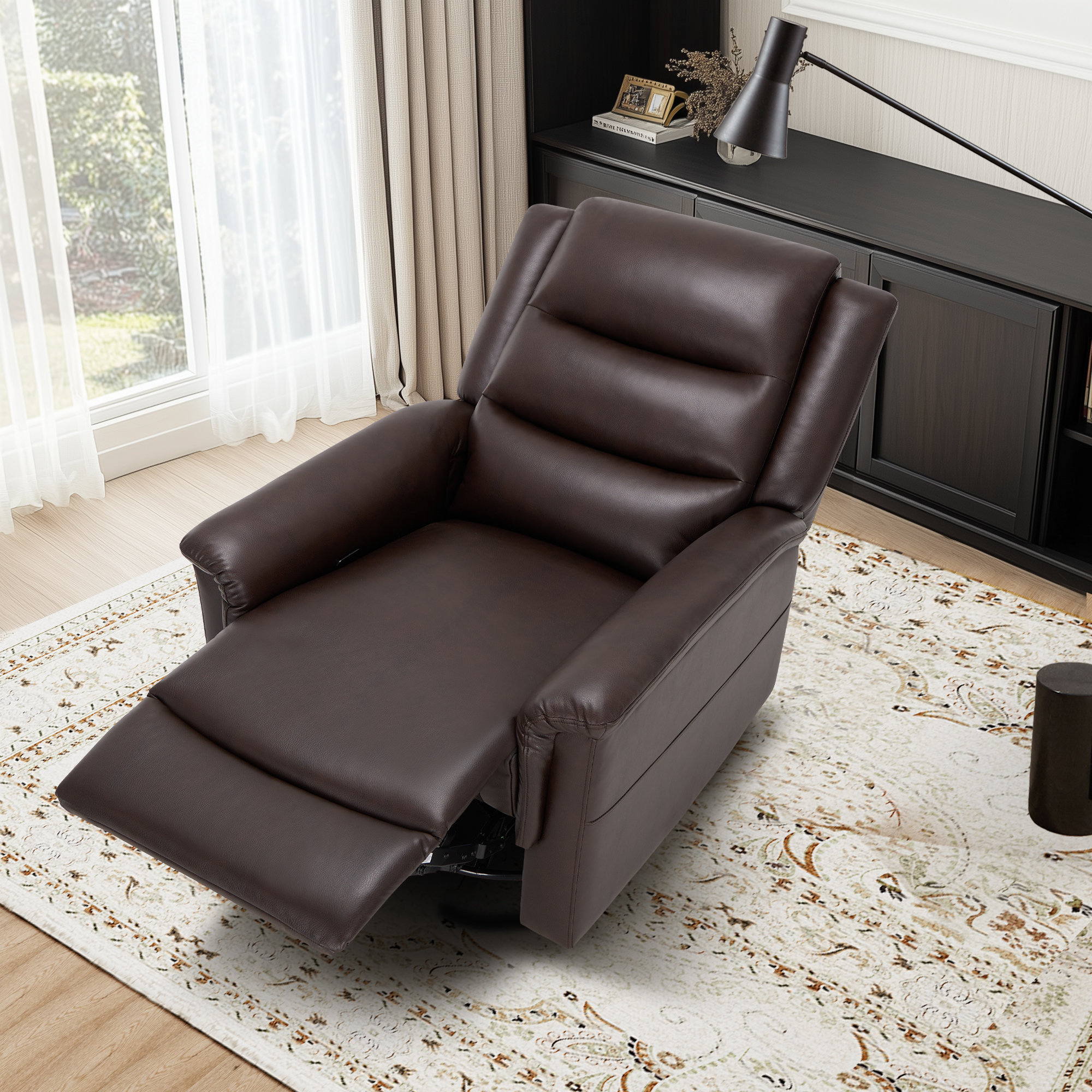 Latitude Run® Manual Swivel Rocker Recliner – Adjustable Leather Lounge ...
