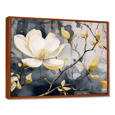 Yellow Grey Magnolias Nature Elegance III - Floral Canvas Wall Art