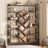 Triple 6-Tier Bookshelf, Industrial Large Bookcase with 18 Open Display Shelves, Modern Tree Bookcase with Metal Frame and Hanging Function-212606301-212606288