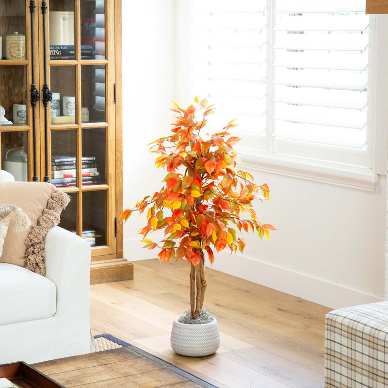 10ft. Autumn Ficus Artificial Fall Tree, 36" H x 19" W x 19" D, Orange