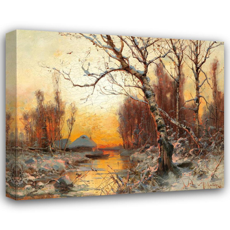 «Winter Landscape with Birch in the Evening Light» par Julius Sergius Klever - Art mural sur toile tendue avec châssis