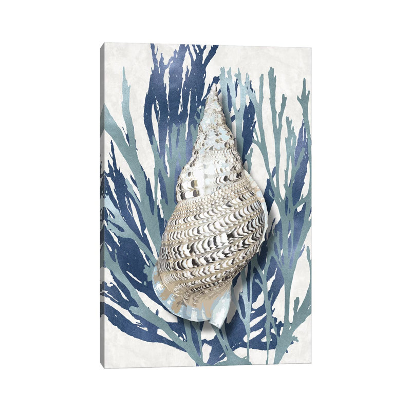 Coquille corail bleu turquoise I - Estampe numérique sur toile tendue avec châssis, H 40 po x l 26 po