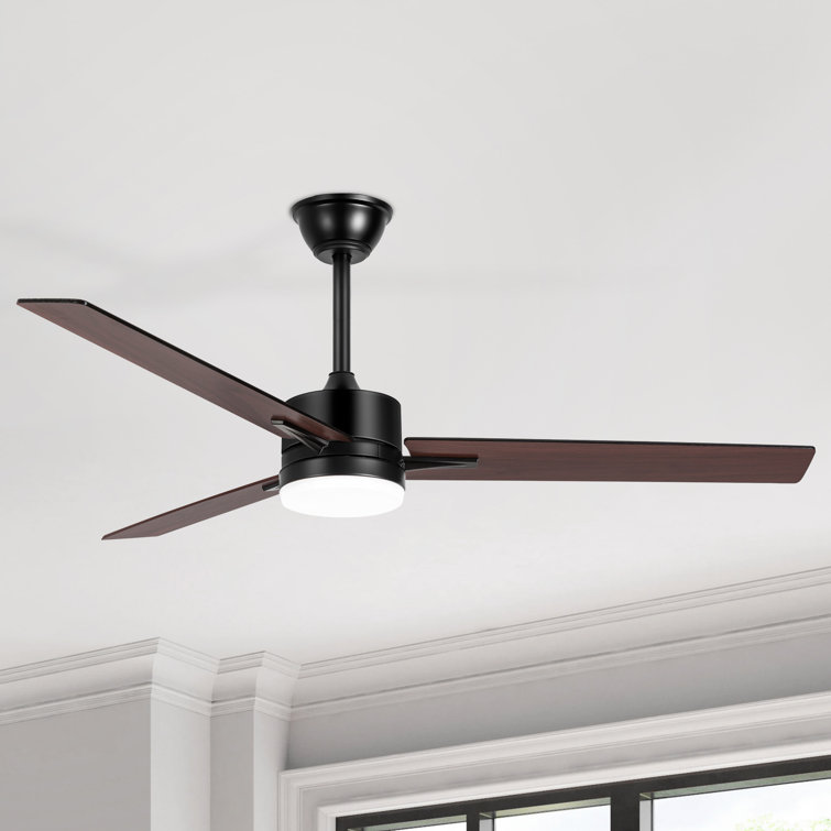 Jecori 52" 3-Blade Matte Black LED Standard Ceiling Fan with Remote Control and Light Kit Included