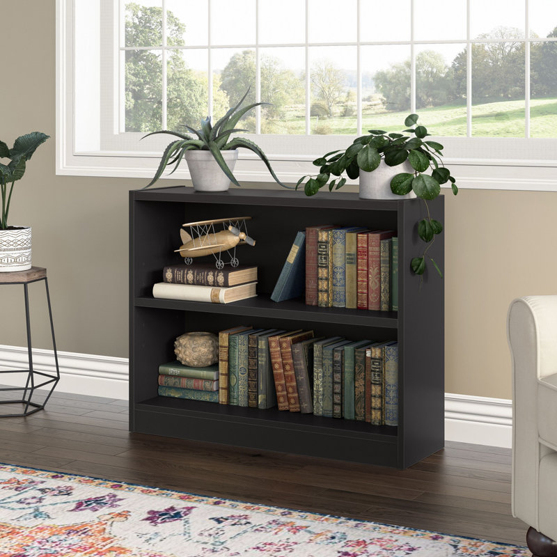 Petite bibliothèque à 2 tablettes Paulica, pour le rangement et la présentation dans le bureau personnel ou le salon, Noir