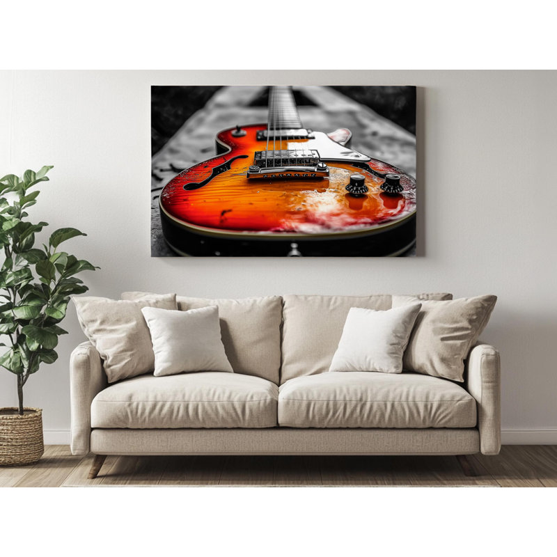 Gros plan guitare sur fond noir et blanc sur toile de haute qualité, reproduction murale, reproduction d'art, reproduction d'art