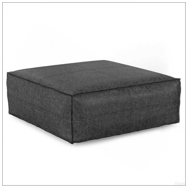 Brody - Très grand repose-pieds de table basse - Noir patiné, H 14 po x l 36 po x P 36 po, Cuir noir