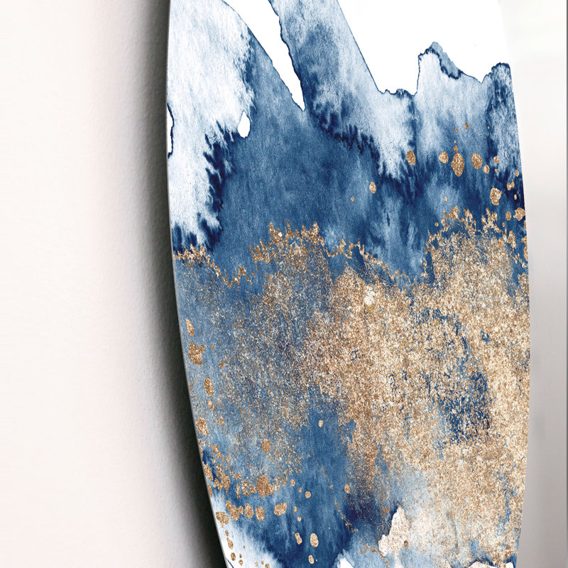 «Blue and Gold Marble Clouds II», art mural moderne en métal, H 29 po x l 29 po
