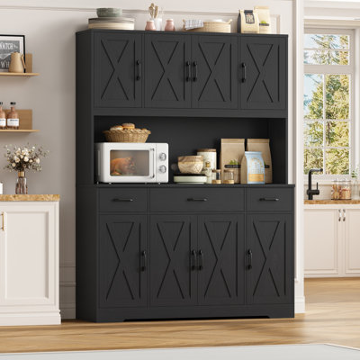 Frostia 70.9" X 55.1" Kitchen Pantry Cabinet With Microwave Shelf, Wood Storage Kitchen Hutch Cabinet With Adjustable Shelves