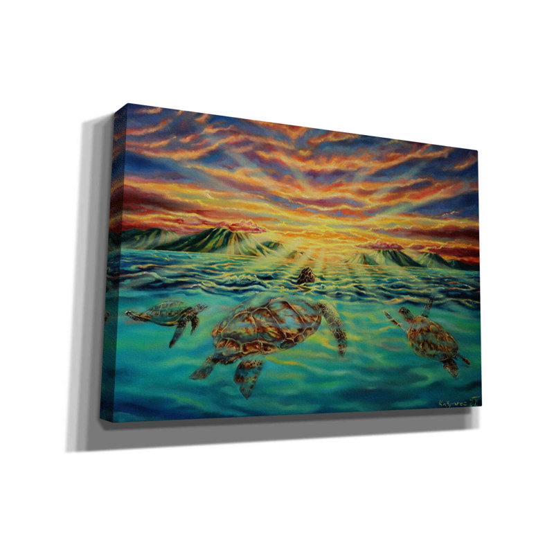 " Turtle Sunset " by Jan Kasparec Painting Print, 18" H x 26" W x 0.75" D