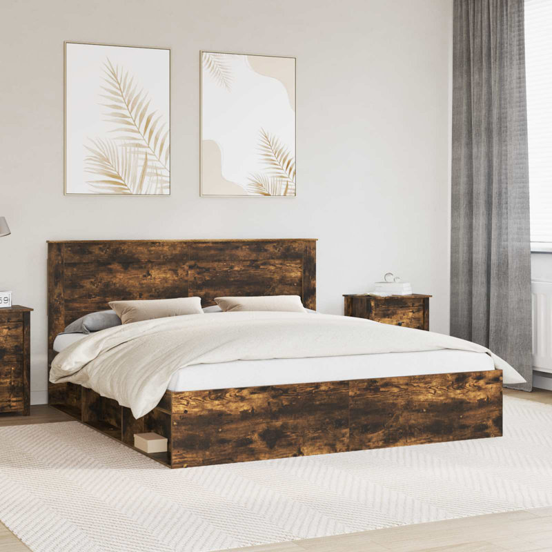 Solid Wood Bed, Smoked Oak, Super King (6')