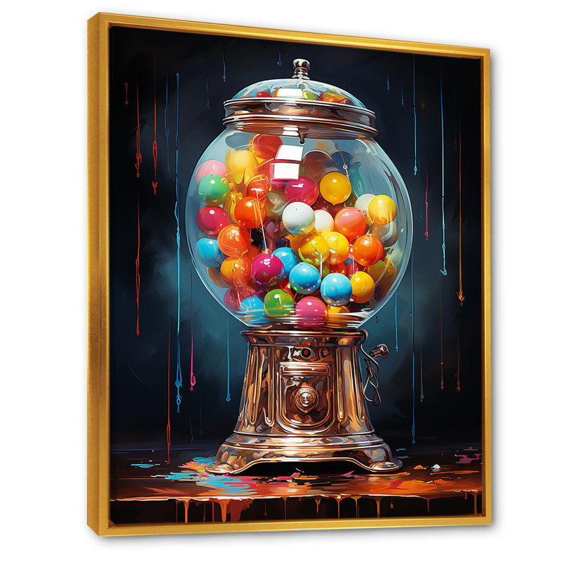 Popart Glitzy Gumballs Portrait - Abstract, reproduction d'art sur toile_105772, H 32 po x l 24 po, Cadre flottant doré