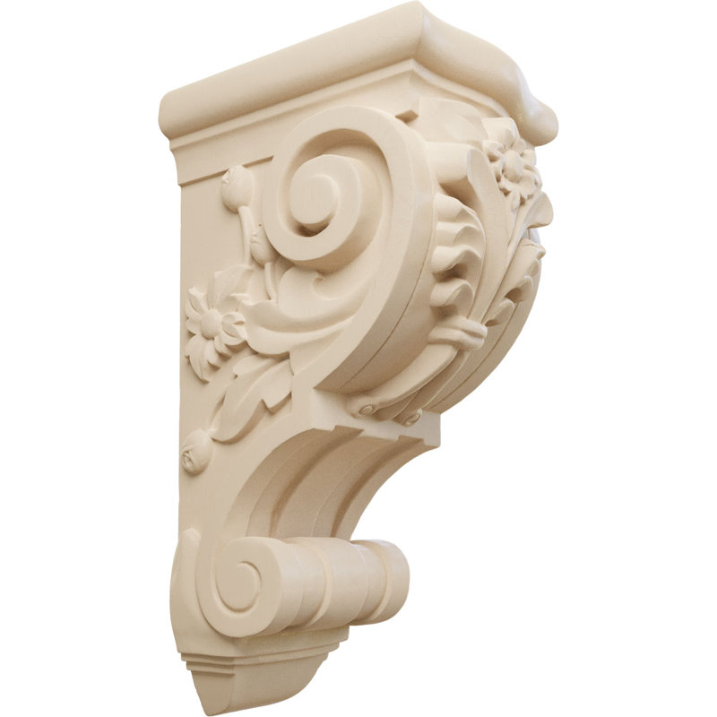 6 1/4"W x 7 5/8"D x 14 1/8"H Large Floral Corbel, Alder, Alder