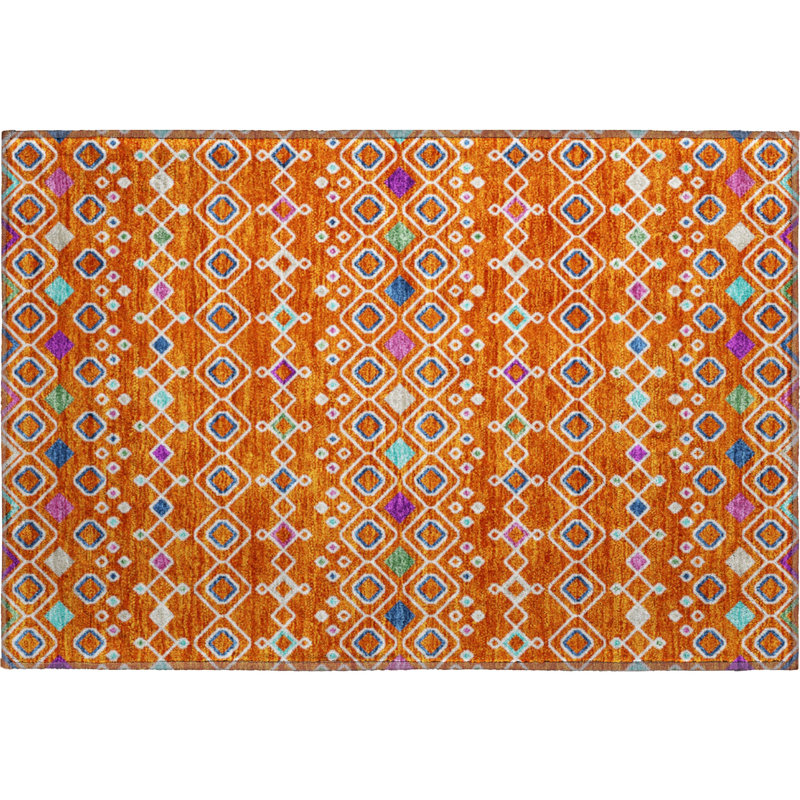 Premium Machine Washable Prisco Orange Rug, Rectangle 1'8" x 2'6"
