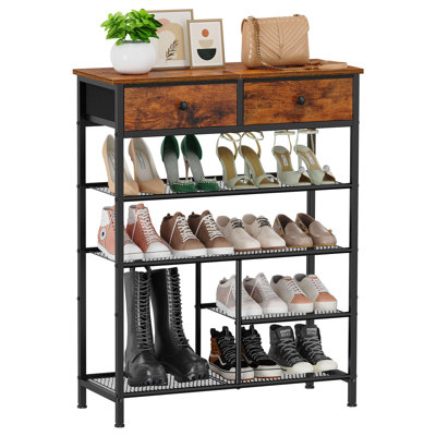 5-Tier Shoe Rack with 2 Fabric Drawers - 29.9" Wide