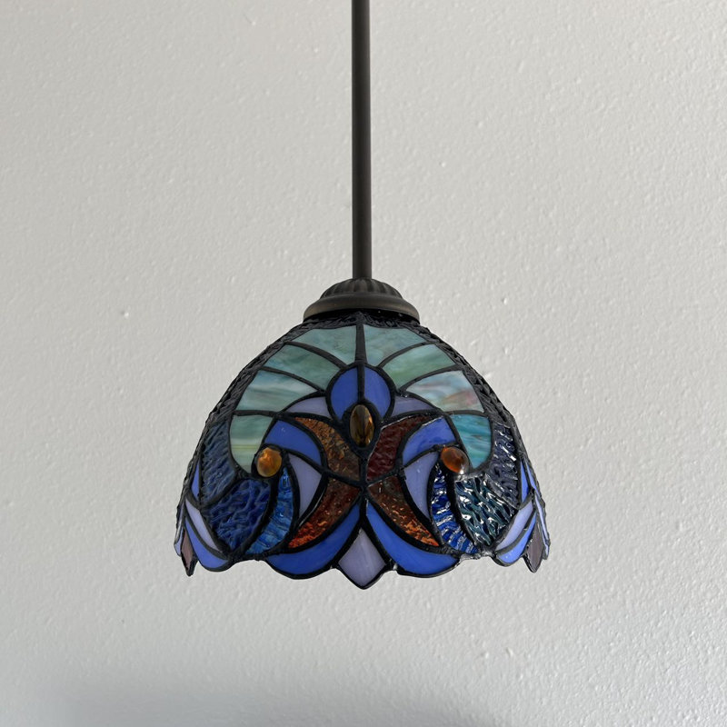Simonson Tiffany Mini Hanging Lights Green Blue Stained Glass LED Bulb Included  8"W*8"D*60"H
