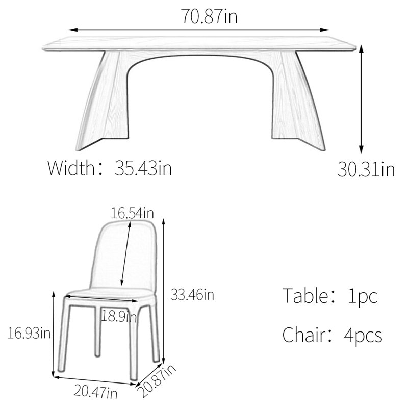 Ensemble de table à manger moderne et minimaliste, H 30,31 po x L 70,87 po x l 35,43 po
