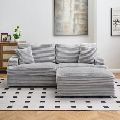 3 - Seat Grey Corduroy 88.17 Inch With Four Pillows And Single Storage Leg, Cloud Soft Stylish For Living Office, Spring Structure Memory Foam Cushions Supportive, Modern Primary Space,