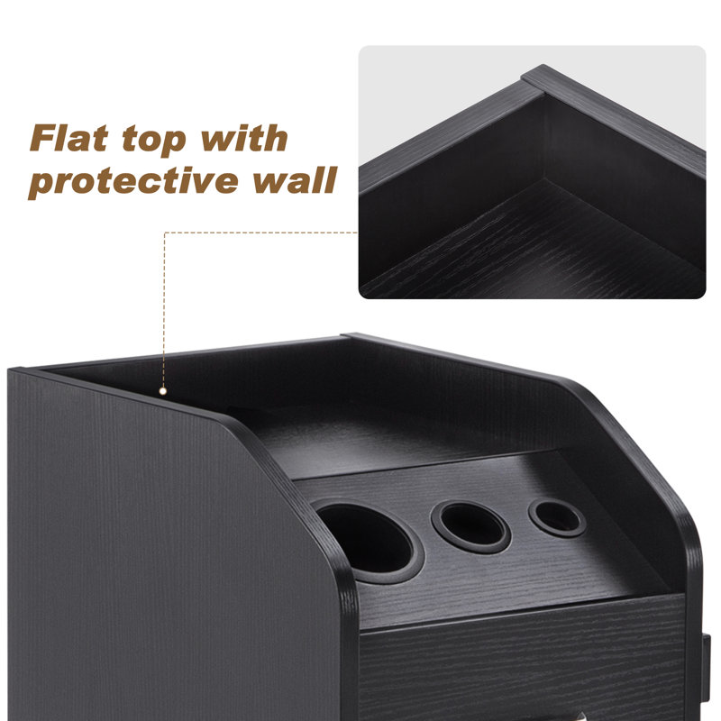 Black Wood Salon Trolley Storage Cart with Lockable Wheels