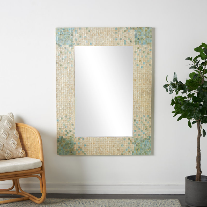 Miroir mural en nacre bleu, 35,5 po x 47,75 po 