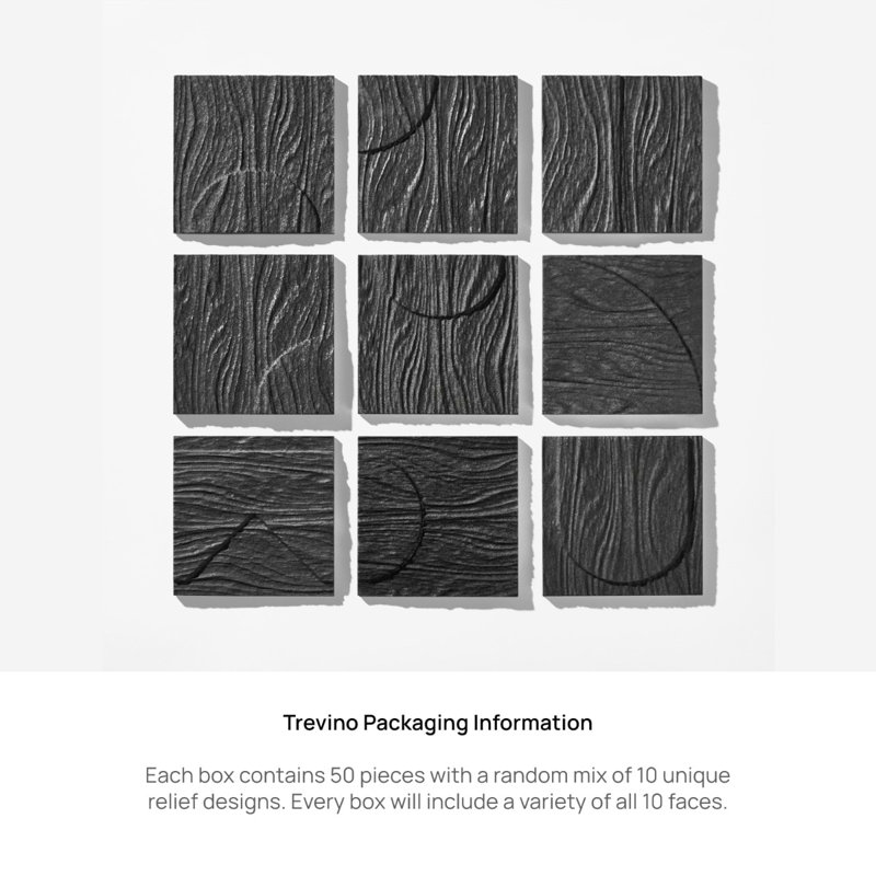 Trevino Carved 4x4 3D Satin Basalt Stone Tile, Black