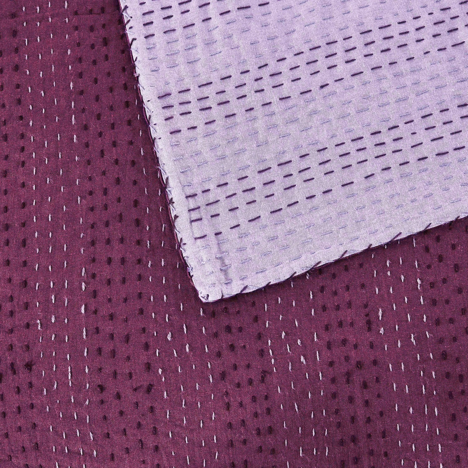 Handstitch Reversible Color Kantha Coverlet, Queen Coverlet, Purple