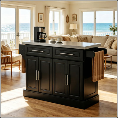 Portable Island Table, Kitchen Cart with Stainless Steel Countertop and Easy Mobility for Modern Kitchens
