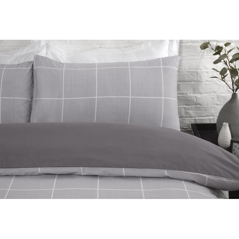 Clementi Cotton Blend Chequered Duvet Cover with Pillowcases Included, Full / Double