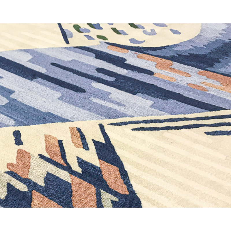 Tapis doré et bleu noué à la main de haute qualité