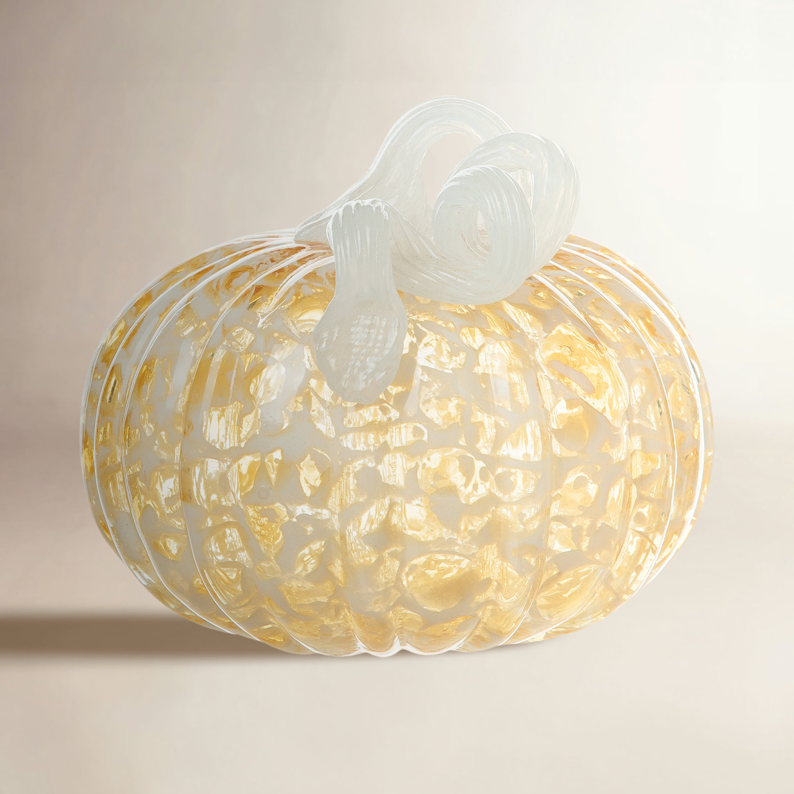 6"D Fall Round Glass Pumpkin, Gold