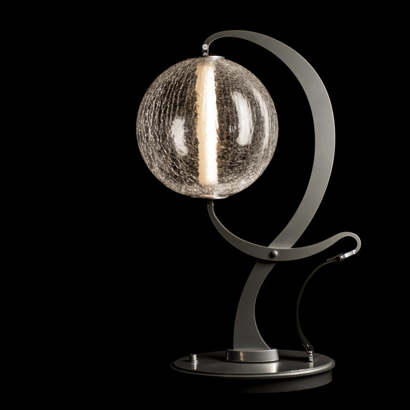 Pression Table Lamp, Crackle, Sterling, British Brown Leather