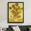 Tournesols modernes et abstraits dans un vase, tourbillonnant et dynamique, style de peinture à l'huile post-impressionniste. Art mural 24 "x 36" avec cadre en bois noir