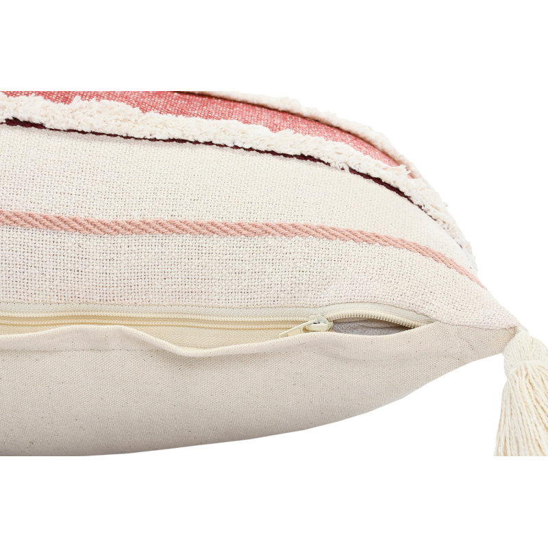 Coussin décoratif à rayures 100% coton Contemporary, Polyester/ bourre en polyester, Baie / rose / blanc, Carrée