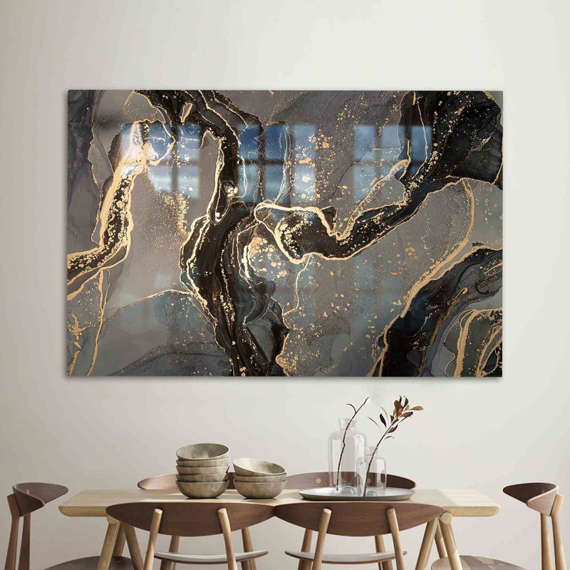 Shimmering Gray Marble Modern Wall Art With Glass Printing Ideal For Enhancing Any Home Decor With Its Unique Style And Charm | Rectangle