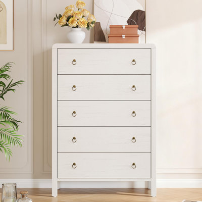 Modern 5-Drawer Bedroom Dresser, Wooden Chest of Drawers Storage Organizer with Handles for Living Room, Office, Entryway, White