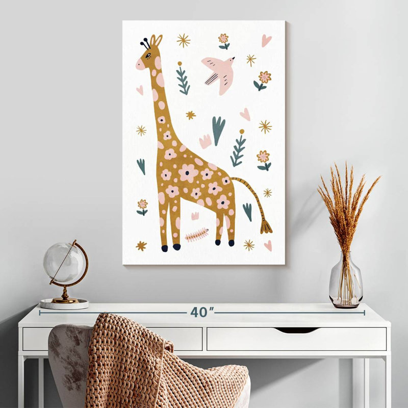 Adorable girafe scandinave sur toile, H 30 po x l 20 po x P 1,25 po