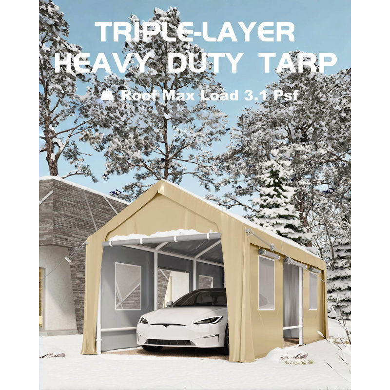 13x20Ft Carport Replacement Cover, Portable Garage Canopy with 200g PE Fabric, Heavy Duty Waterproof, UV-Protected & Wind-Resistant Outdoor Shelter for Car, Truck, Boat, Yellow (Frame Not Included)