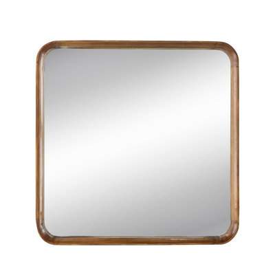 Wood Frame 32"x32" Square Mirror - Living Room, Bathroom, Entryway. Chic Minimalist, Curved Edges. 29.9"x29.9" Mirror, 50% Pine Wood, 25% 19.6lbs, Brown Wall Appealing Style, ,
