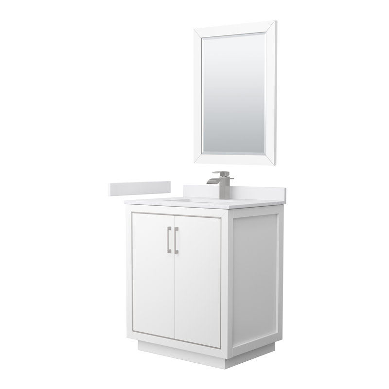 Ensemble de meuble-lavabo simple 30 "avec miroir Icon, Nickel brossé, Blanc, Blanc