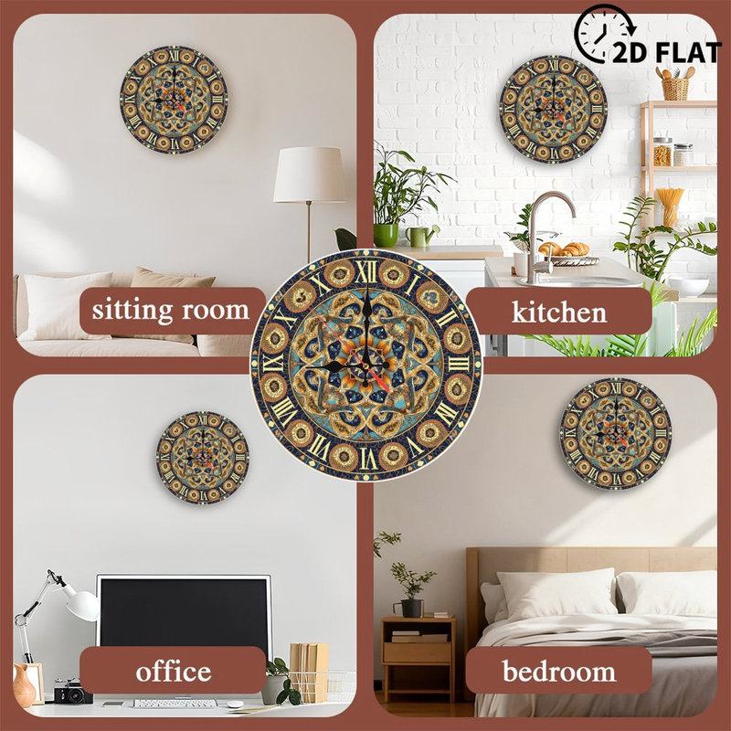 Décoration murale rétro horloge mandala