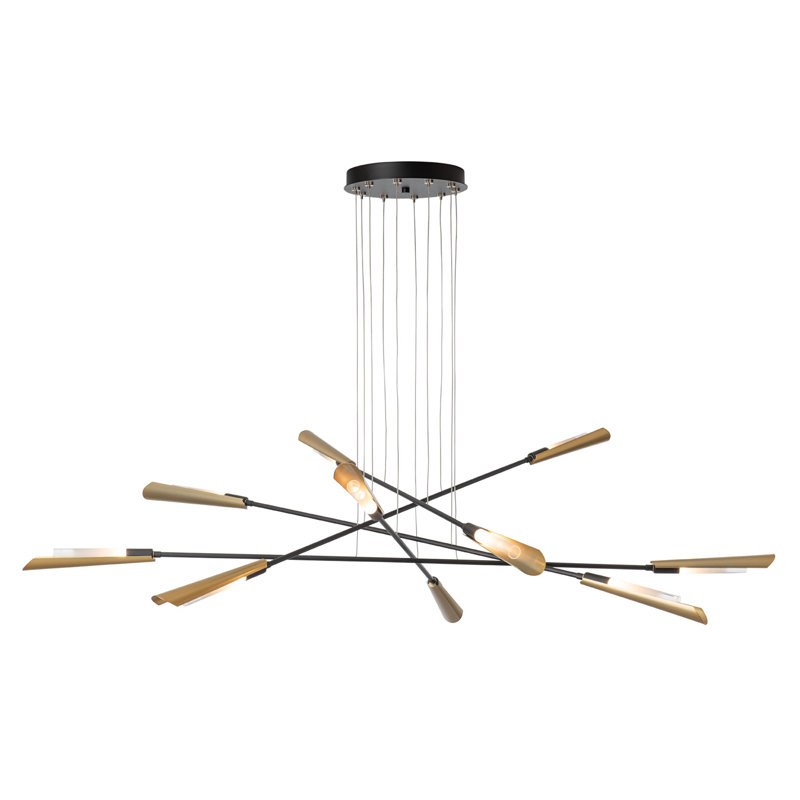 Flight 10-Light Pendant - Standard Overall Height, 129", Black, Modern Brass