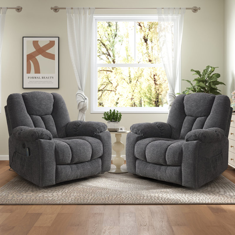 41'' Oversized Power Lift Chair - Heated Massage Electric Recliner with Super Soft Padding Set of 2, Dark Gray Velvet