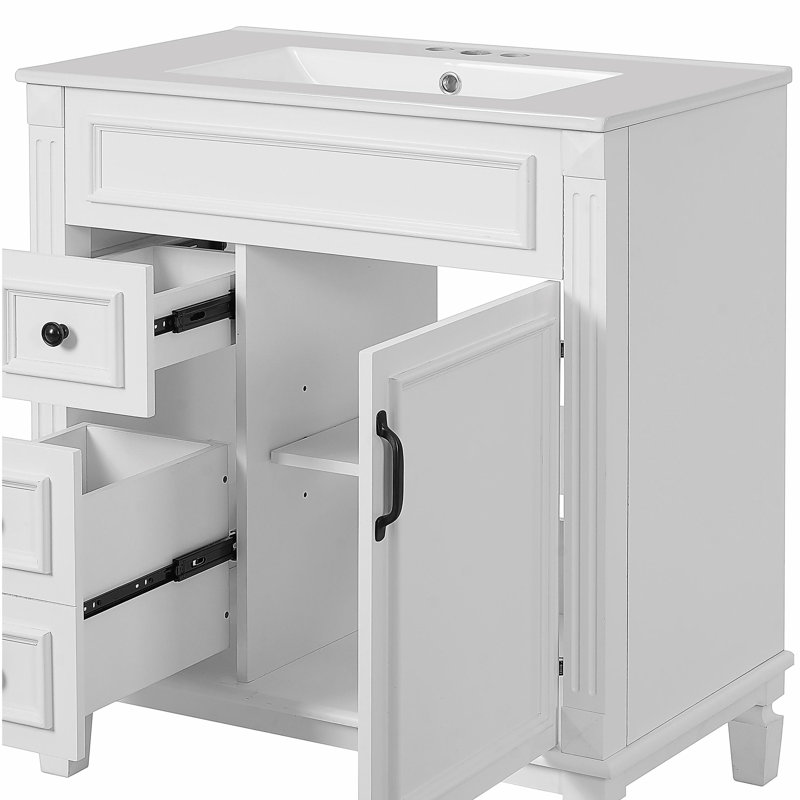 Armoire de salle de bain 30 po avec lavabo en céramique 30 po et 2 tiroirs, Blanc