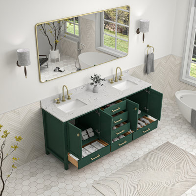 Meuble-lavabo autoportant de 72 pouces avec comptoir en marbre Dounle
