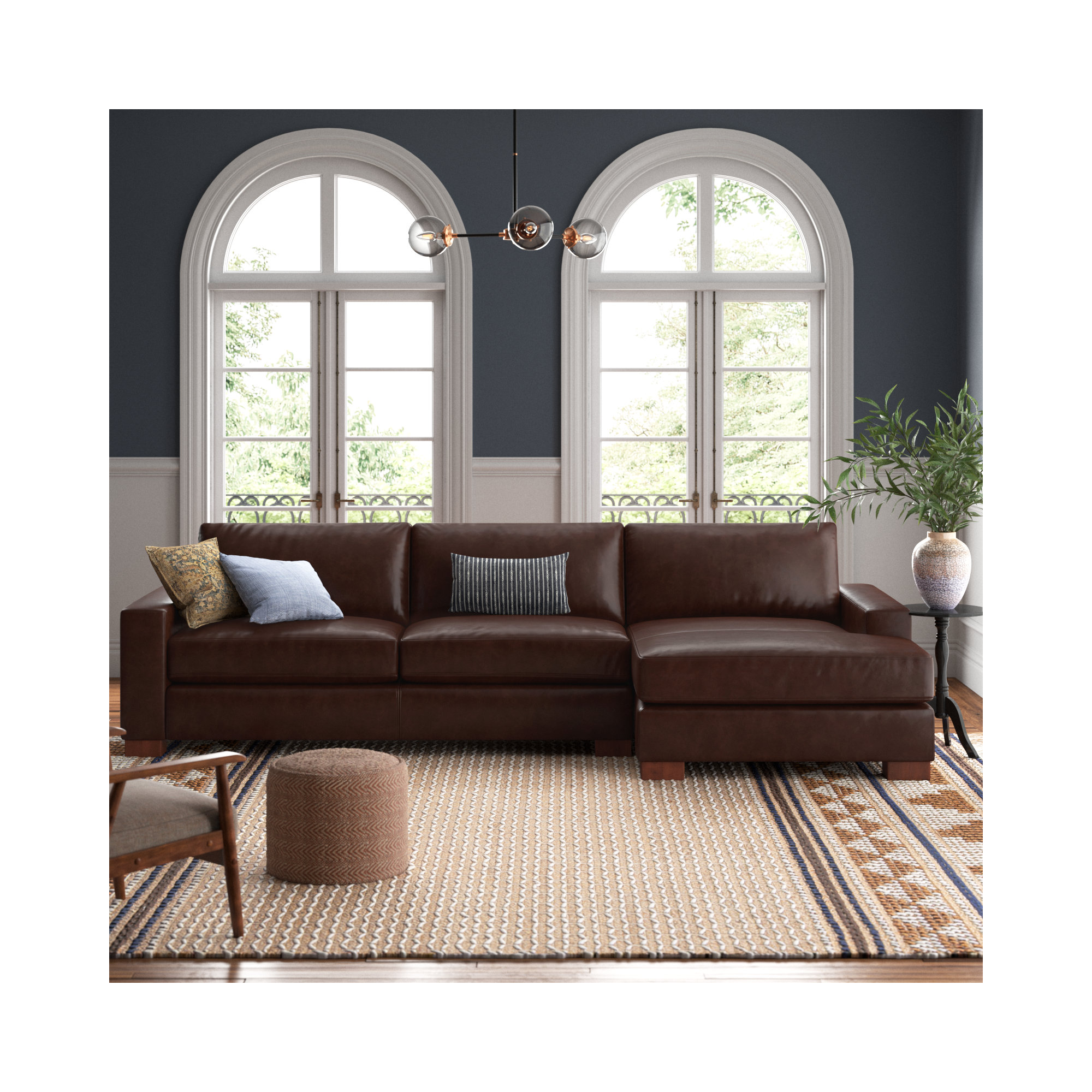 Jonie Genuine Leather 2-Piece Chaise Sectional, Bistro Rustic Genuine Leather, Right Hand Facing