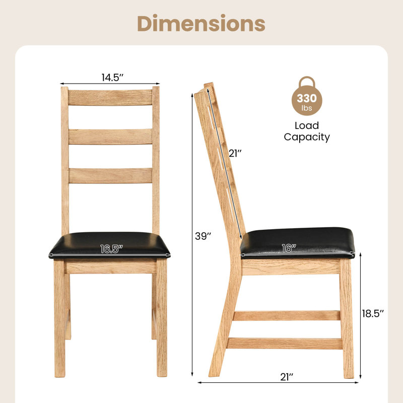 Ensemble de 2 chaises de salle à manger avec dossier creux, siège rembourré, pieds en bois d'hévéa, 2