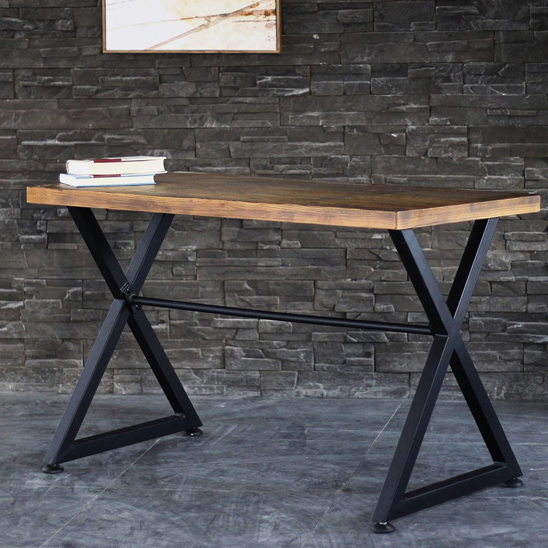 Bureau d'ordinateur de conception industrielle contemporaine avec structure en bois naturel et en métal pour le couloir ou l'espace de vie principal, H 29 po x l 48,65 po x P 25,5 po, décoration de table durable