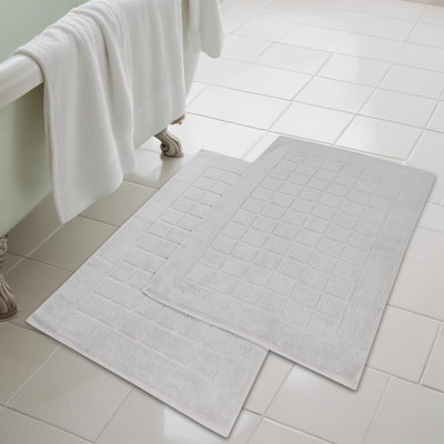 Nora Cotton Terry Solid Absorbent Thick Checkered Washable 2 Piece Bath Mat Set